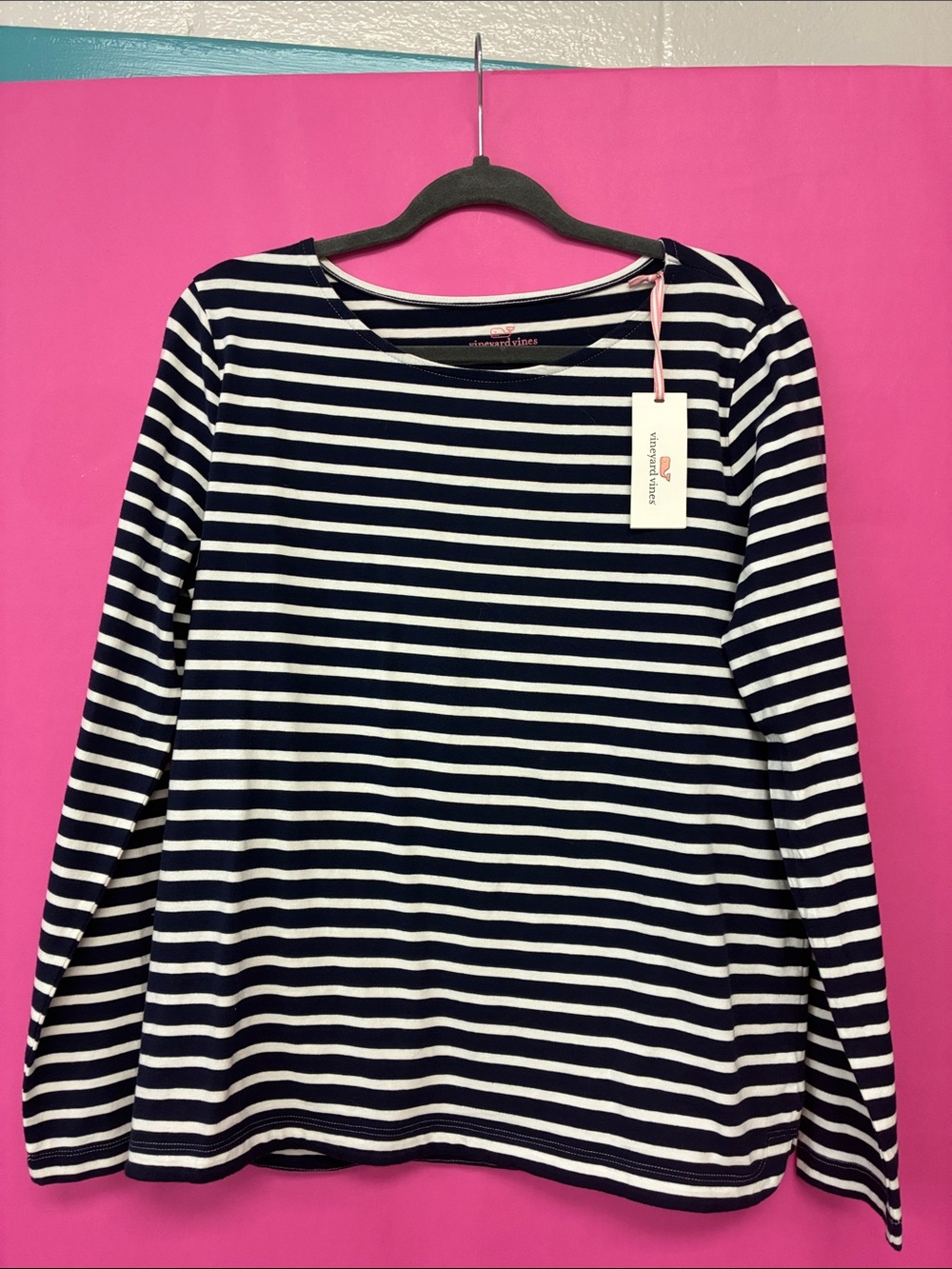 Vineyard Vines Navy and White Striped Long-Sleeve Top